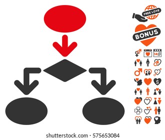 Flowchart pictograph with bonus decorative icon set. Vector illustration style is flat iconic symbols for web design, app user interfaces.