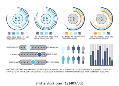 Flowchart and pie diagrams with percents information in visual form vector. Scheme statistics about human population growth, Infographic with figures