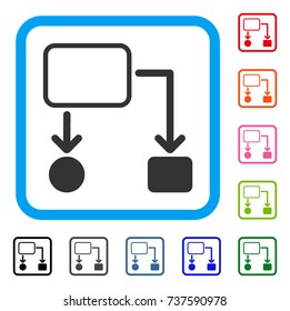 Flowchart Scheme icon. Flat grey iconic symbol inside a light blue rounded rectangle. Black, gray, green, blue, red, orange color variants of Flowchart Scheme vector.