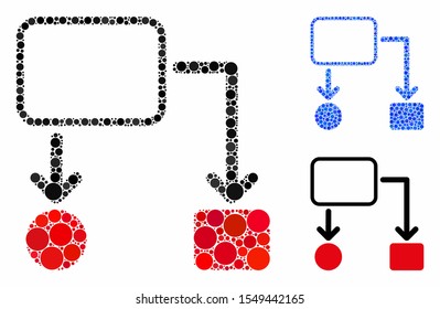 Flowchart scheme mosaic of small circles in variable sizes and color tones, based on flowchart scheme icon. Vector random circles are combined into blue mosaic.