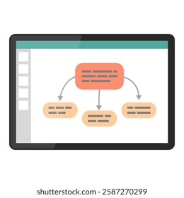Flowchart software app on a digital tablet, isolated