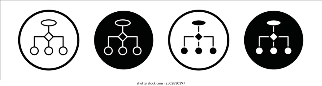 Flussdiagramm-Vektorsymbol-Set schwarz gefüllt und umrissen Stil.