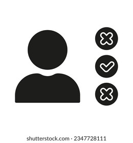 Flowchart of Work Responsibility Silhouette Icon. Business Roles Glyph Pictogram. Management Organization Solid Sign. Man with Job Duty Checklist Symbol. Isolated Vector Illustration.