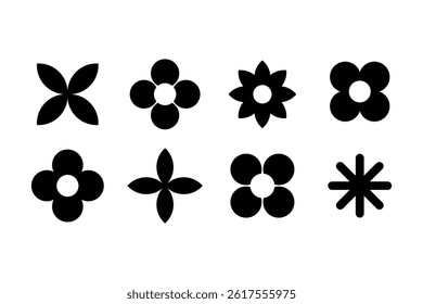 Flowe icon set black and white. Flower flat design vector. Simple flower icon pack. Flower design pack