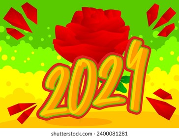 Flower with 2024 number. Wildflower cartoon vector illustration.