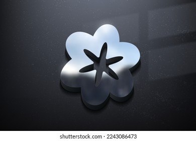 Flower 3D Logo Design, Shiny Mockup Logo with Textured Wall. Realistic Vector