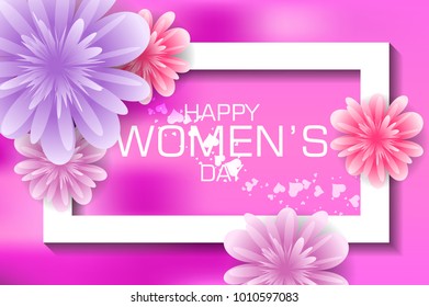 Flower. 8 March. Women's Day Greeting card. Floral bouquet. Rectangle frame.