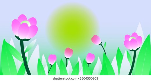 Flower abstract background gradian technology pink green light color, colorful, Texture digital futuristic internet network connection, ai big data science tech, future illustration vector sun