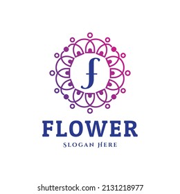 Flower abstract circle line with initial letter f logo for florist business concept