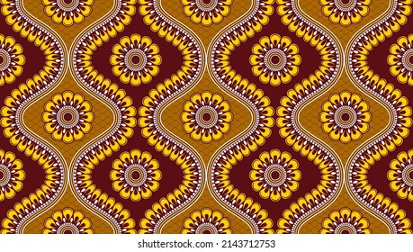 flower abstract curve and circle point seamless pattern, africa textile art, fashion background artwork for print, vector file eps10.
