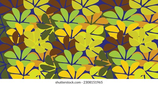Flower abstract design for gift wrapping paper and for background template with yellow, lime, light green, blue, brown and orange background colors