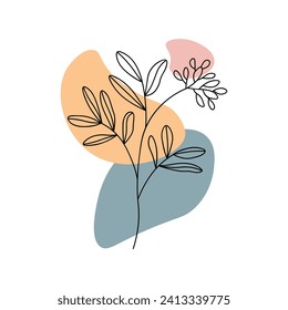 Flower abstract element of hand draw set. This abstract masterpiece showcase a pastel flower branch dances gracefully against a pure white backdrop. Vector illustration.