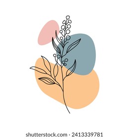 Flower abstract element of hand draw set. The poetry of pastel petals dance across imagination in this abstract representation of a flower branch. Vector illustration.