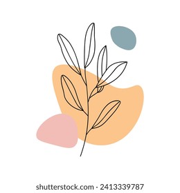 Flower abstract element of hand draw set. Serenity in the abstract beauty of a pastel flower branch set against a white backdrop, a true visual delight. Vector illustration.