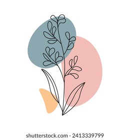 Flower abstract element of hand draw set. This illustration combines abstract design and a delicate flower branch in soothing pastel hues, creating an elegant and calming visual. Vector illustration.