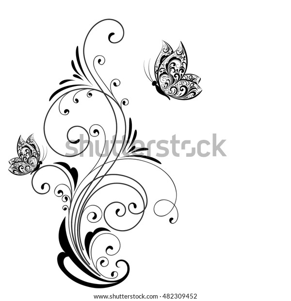 Flower Abstract Elements Design Butterflies Vector Stock Vector ...