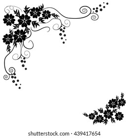 flower abstract geometric sign pattern. Fashion graphic design. Vector illustration, texture of black silhouette of flowers and leave on white background. Template for textile, wrapping and decoration