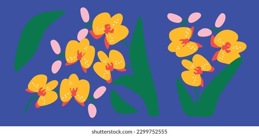 Flower abstract illustration. Funny colored typography poster. Decorative abstract horizontal banner with colorful doodles. Hand-drawn modern illustrations with Tropical flowers. Summer background