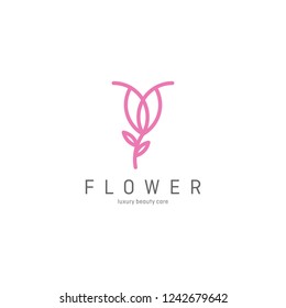 Flower abstract Logo design vector template Linear style