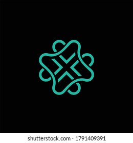 Flower abstract Logo design vector template Infinite shape. Five point star Looped Logotype infinity icon. Linear style.