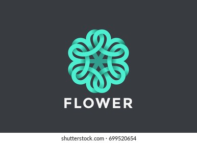 Flower abstract Logo design vector template Infinite shape.
Six point star Looped Logotype infinity icon. Linear style.