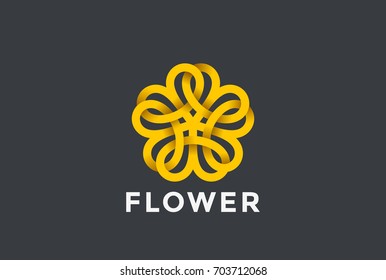 Flower abstract Logo design vector template Infinite shape.
Five point star Looped Logotype infinity icon. Linear style.