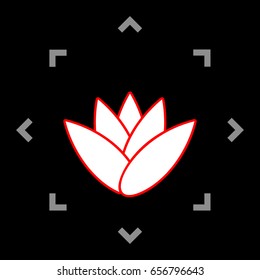 Flower abstract logo sign. Vector. White icon in gray focus like mandala on black background.