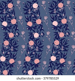 Flower abstract pattern branch with leaves and fruits