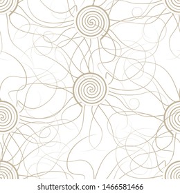 Flower in abstract pattern, linear, twisted, spiral, meadow, seamless vector background.