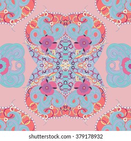 Flower abstract pattern. Seamless botanic texture, detailed flowers illustrations. Floral pattern in doodle style, spring floral background.