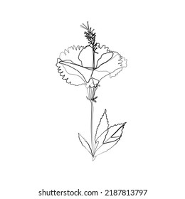 Dibujo de línea continua de impresión abstracta de flor, línea simple sobre fondo blanco, ilustración vectorial aislada. Arte de línea. Diseño de tatuajes y logotipos para un spa o salón de belleza. 