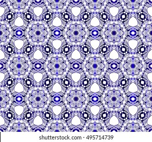 flower abstract seamless pattern. vector. blue gradient