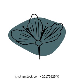 Flor con formas abstractas ilustración dibujada a mano. Arte de línea aislado sobre fondo blanco.