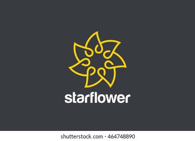 Flower abstract Star Logo design vector template Linear style