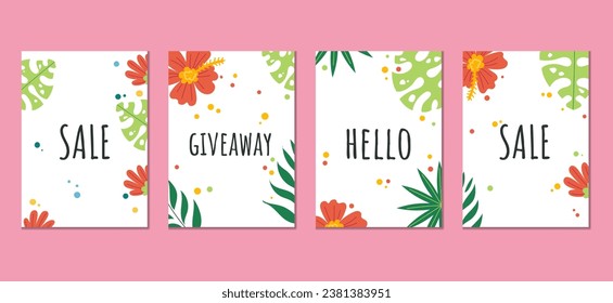 Flower abstract summer story frame template jungle isolated set. Vector flat graphic design illustration
