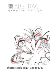Flower. Abstract template of page with black, red and gray thin strips. Vector graphic design layout