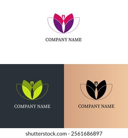 Flower abstract vector logo design. Creative garden icon Luxury nature floral botanical frame in decorative style