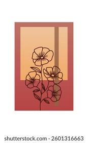 Flower abstract wall art decor illustration. Printable boho abstract wall art poster