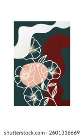 Flower abstract wall art decor illustration. Printable boho abstract wall art poster