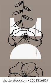 Flower abstract wall art decor illustration. Printable boho abstract wall art poster