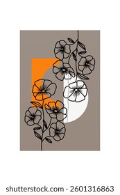 Flower abstract wall art decor illustration. Printable boho abstract wall art poster