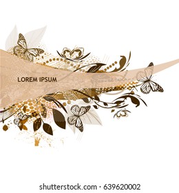 Flower abstraction with butterflies. Vector