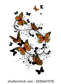 Flower abstraction with butterflies. Vector Illustrated