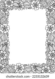 Flower Adult Border Coloring Pages For Kids Vector art. 