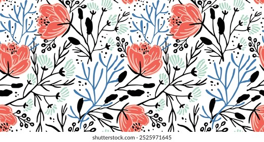 Flower Allover Design, Vector, Graphics, Illustration Art.