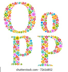 Flower alphabet Characters o-p