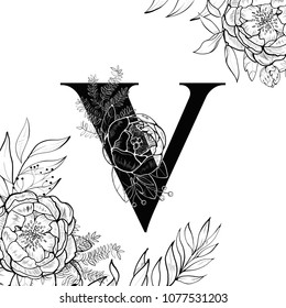 Flower alphabet letter V pattern