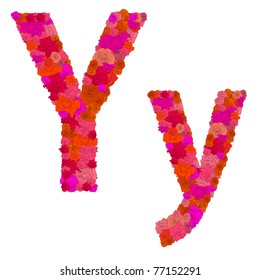 Flower alphabet of red roses, characters Y-y