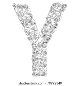 Flower alphabet of red roses, characters Y