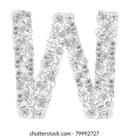 Flower alphabet of red roses, characters W